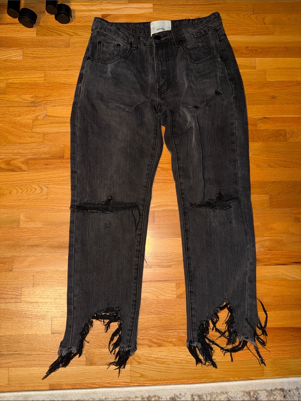 One Teaspoon Black Distressed Ankle Crop Jeans